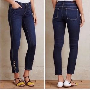 Anthropologie Pilcro and The Letterpress Skinny Jeans Gold Snap Ankle Buttons 29